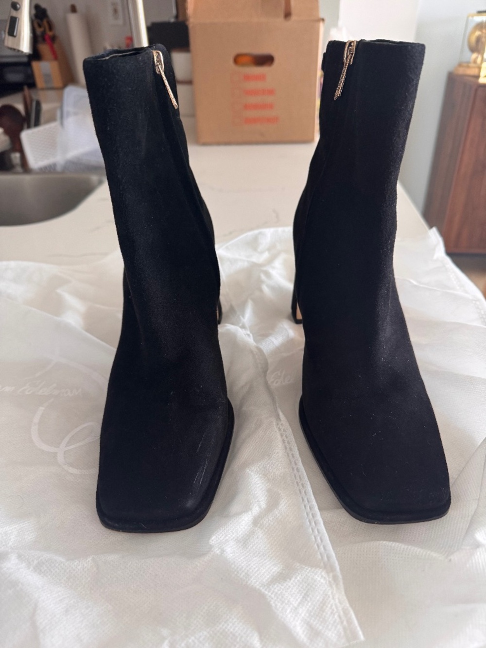 Sam Edelman Black Suede Ankle Boots Women’s Size 9 Block Heel Side Zip - Picture 1 of 3